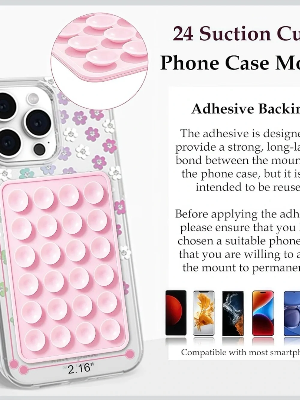 2-Pack Silicone Suction Phone Grips - Hot Pink & Blush